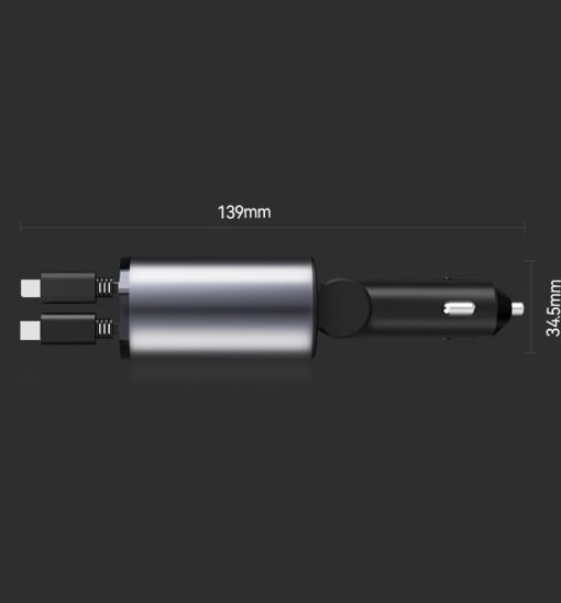 Autoladegerät, USB C, USB A, Schnellladen, max. 86 W, 2 Kabel, einziehbar - Image 2