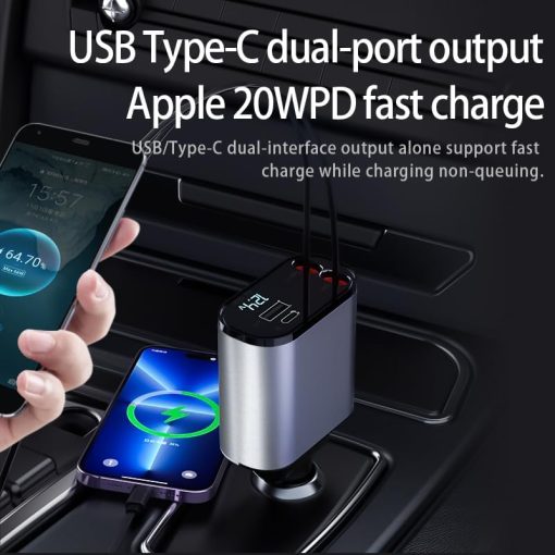 Autoladegerät, USB C, USB A, Schnellladen, max. 86 W, 2 Kabel, einziehbar - Image 9
