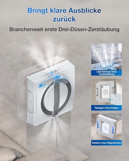 Fensterputzroboter, 3-Düsen-Wassersprüher, 10-stufiges Schutzsystem, stabiles Klettersystem - Image 7