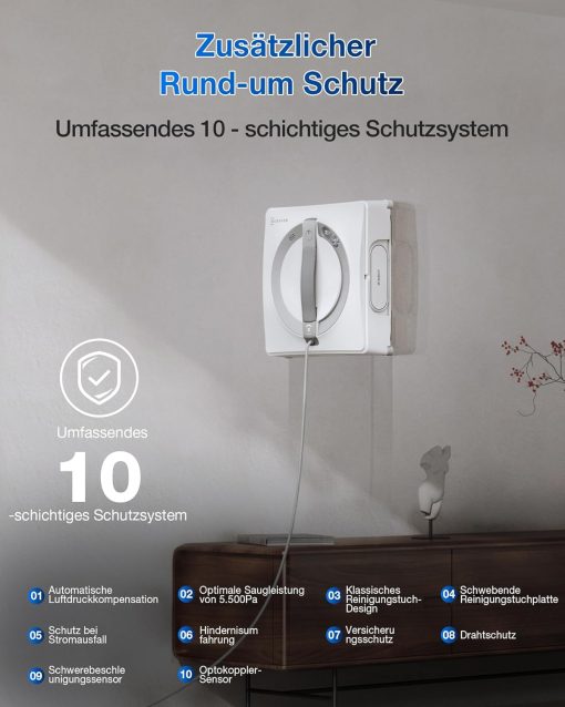 Fensterputzroboter, 3-Düsen-Wassersprüher, 10-stufiges Schutzsystem, stabiles Klettersystem - Image 5