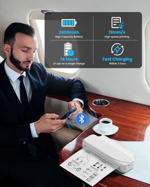 Mobile Printer, 300 DPI Thermal Printer A4, Bluetooth Mobile Phone Small Printer - Image 5