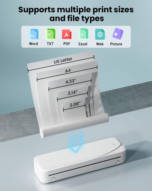 Mobile Printer, 300 DPI Thermal Printer A4, Bluetooth Mobile Phone Small Printer - Image 3