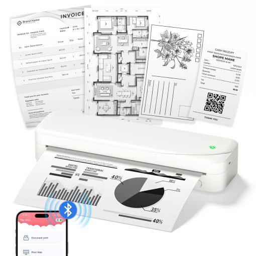 Mobile Printer, 300 DPI Thermal Printer A4, Bluetooth Mobile Phone Small Printer
